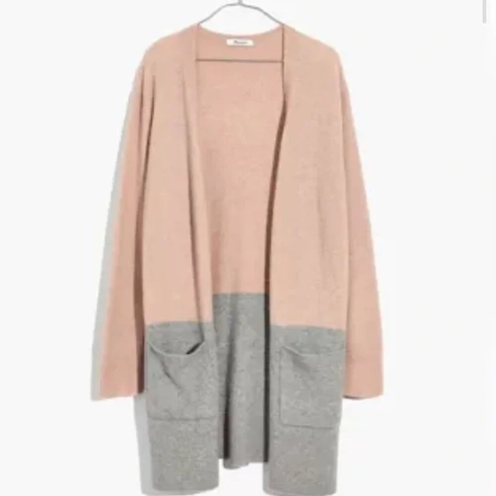Madewell Kent Women Open Long Wool Cardigan Sweater Colorblock Alpaca Pockets